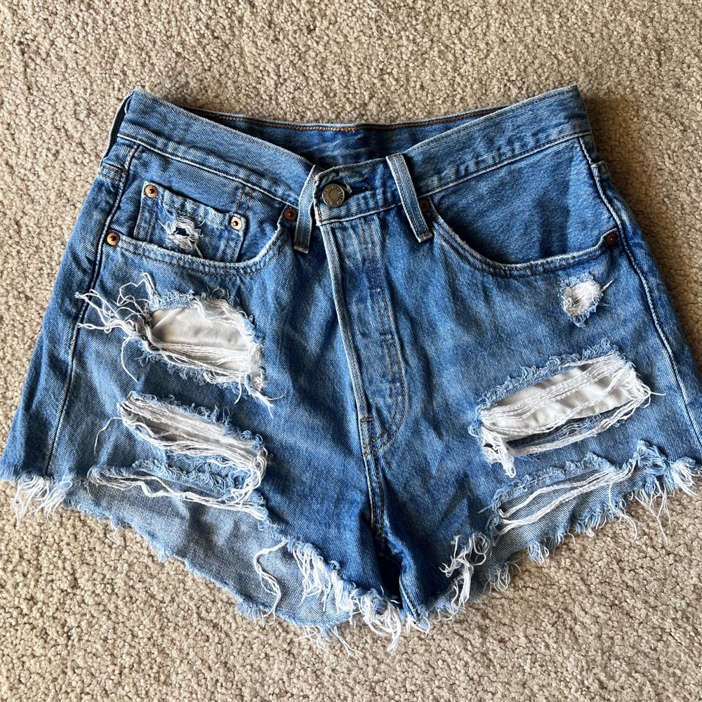 Levi’s 501 Jean shorts, distressed,  size 28
